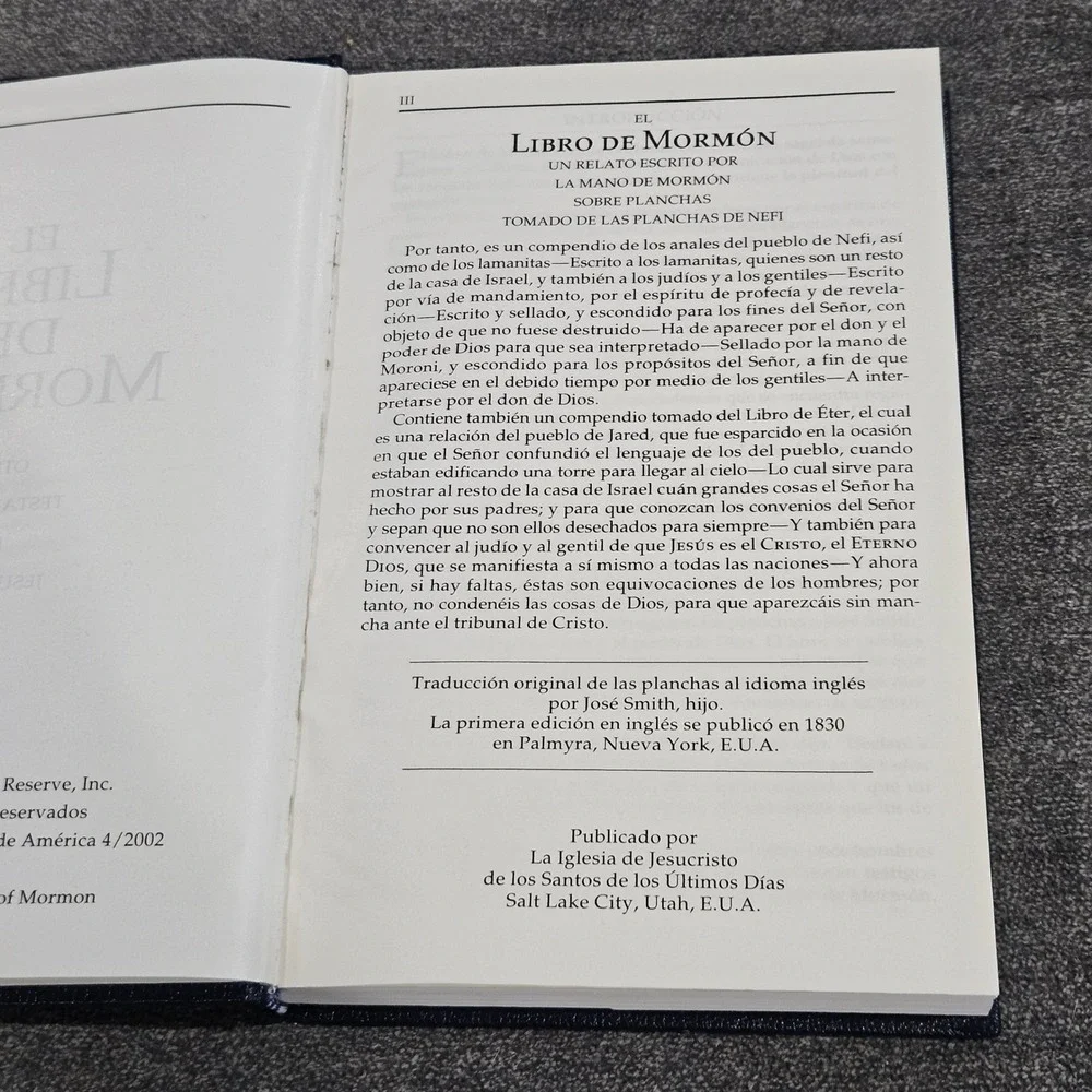 El‎ Libro de Mormon Spanish Book of Mormon 2002 Hardcover Navy Blue LDS Church